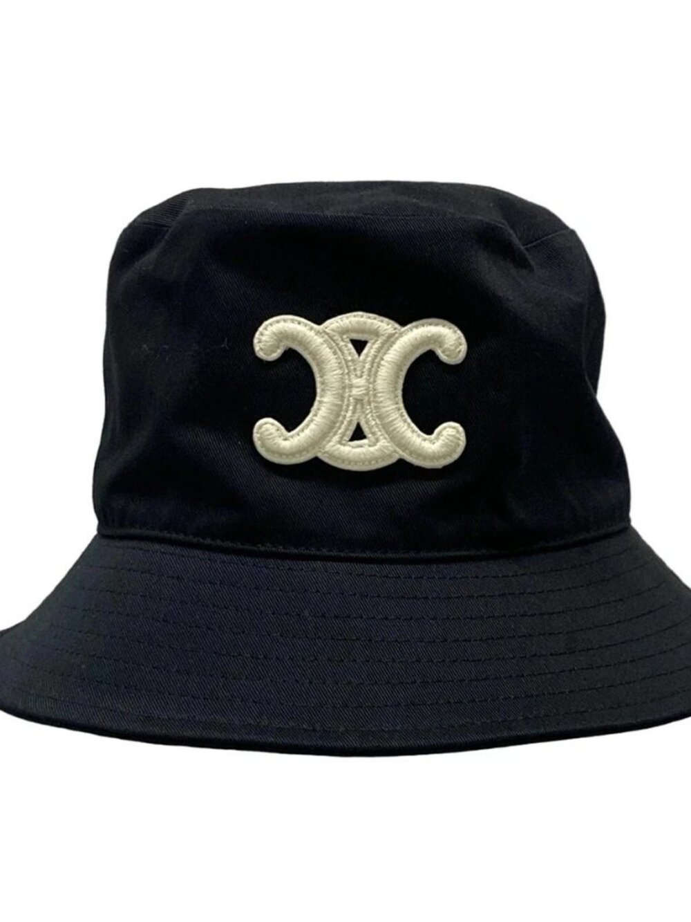 CELINE Triomphe 2AUE5968P.38NO Black Cream Cotton Hat